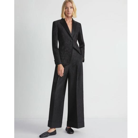 Lafayette 148 Flora Bloom Wool Silk Blazer US 8 Jacquard Suit Jacket Black Tie - Picture 2 of 16